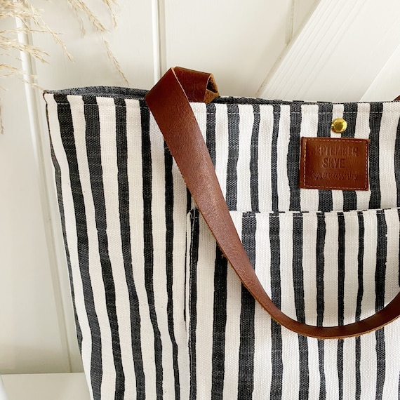 TRBSXRT Stofftasche Für Damen – Großes Fassungsvermögen, Gestreift, Mit Tragegriff & Schultergurt