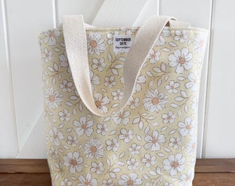 Simple tote in light yellow Daisy - beach bag - lunch tote - Bible study tote - Mother’s Day gift