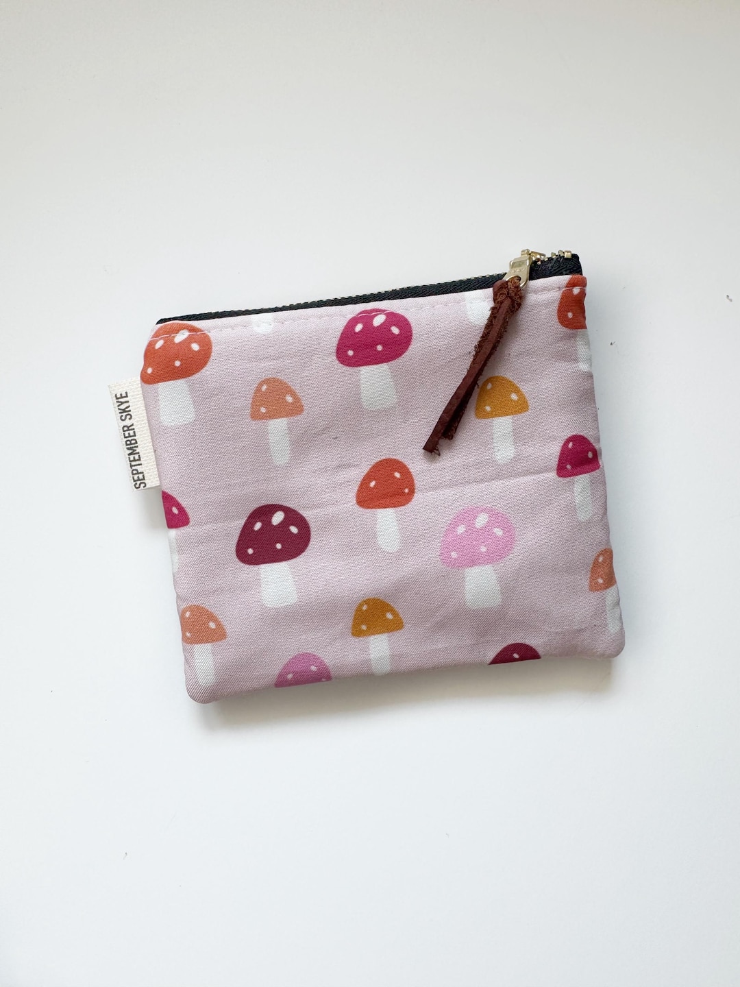 Pink Mini Pouch Pink Mushroom Square Mini Pouch - Mini Makeup Bag - Etsy