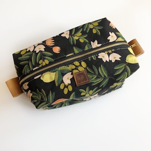 Boxy makeup bag in rifle paper citrus floral - black interior