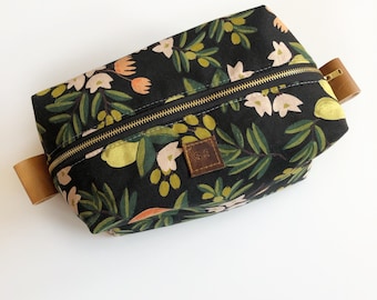 Boxy makeup bag in rifle paper citrus floral - black interior