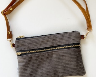 Gray corduroy sling bag - fanny pack - crossbody bag