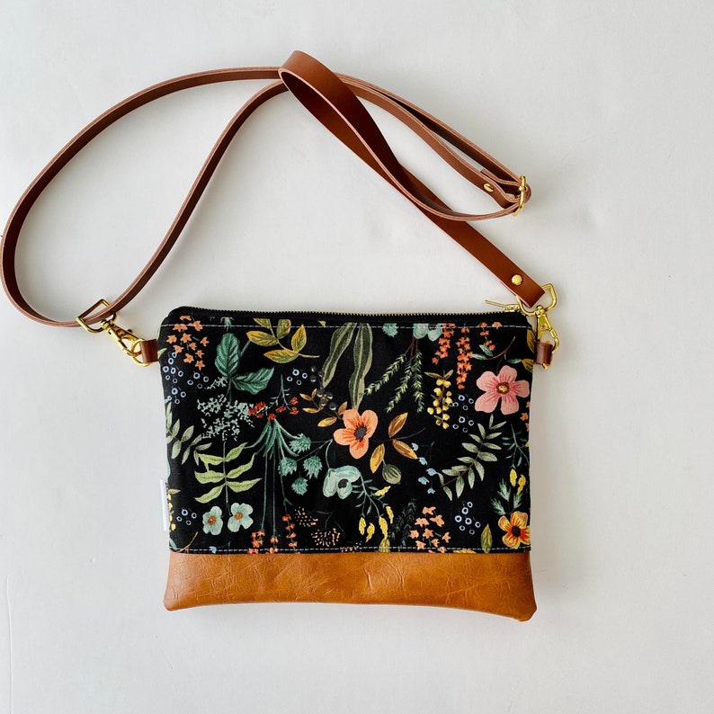 Small crossbody bag in rifle paper black floral image 1