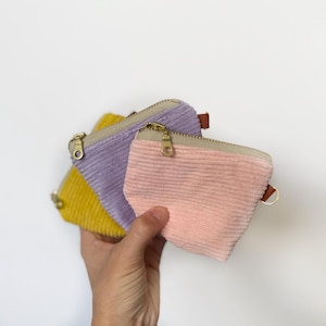Itty bitty pouch with keychain  in bright corduroy prints