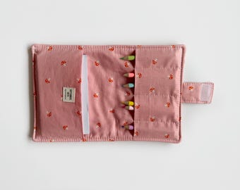 Crayon wallet in pink tiny mushroom / roadtrip activity/ valentines gift / travel / party favors / birthday gift