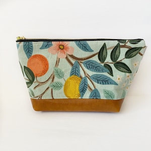 Rifle paper citrus grove makeup bag with faux leather boxed bottom vanity bag toiletry bag bridesmaid gifts gifts for her image 1