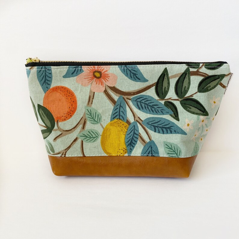 Rifle paper citrus grove makeup bag with faux leather boxed bottom vanity bag toiletry bag bridesmaid gifts gifts for her image 1