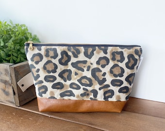 Leopard makeup bag with solid black interior
