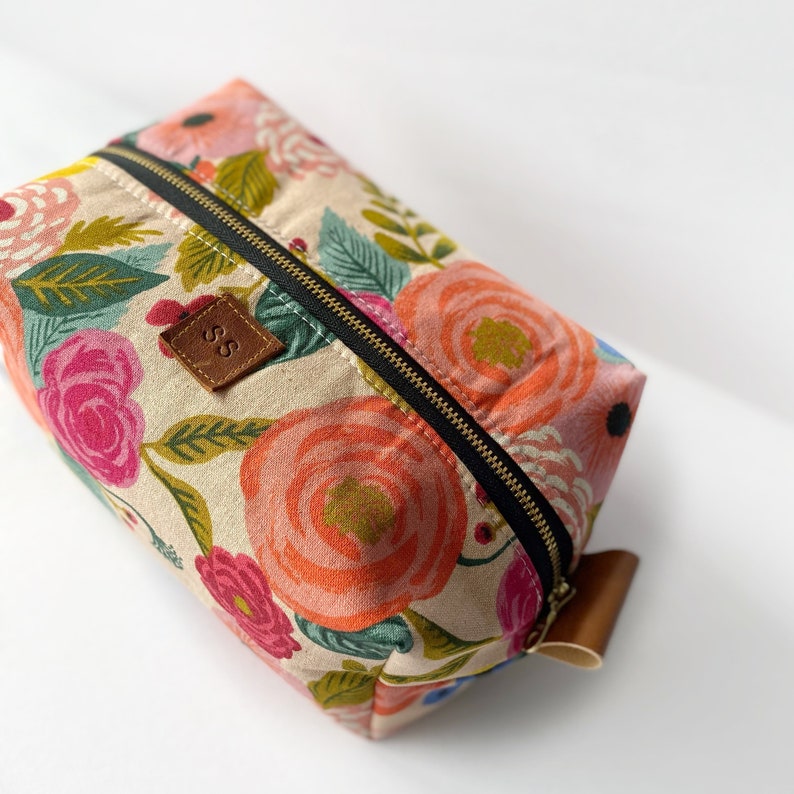 Boxy makeup bag in rifle paper Juliet rose cream vanity bag gifts for her image 4