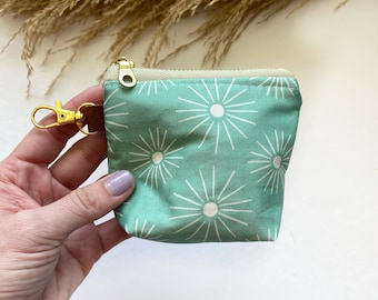 Itty bitty pouch with keychain in retro sunburst jade green