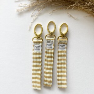 Gold key fob mustard and white stripes  - wristlet lanyard - new car gift - keychain for women - teen gift