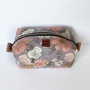 Boxy makeup bag in lavender floral vanity bag toiletry bag travel image 1