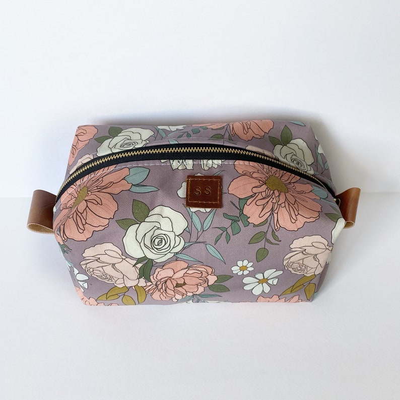 Boxy makeup bag in lavender floral vanity bag toiletry bag travel image 1