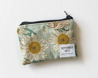 Boho sunflower aqua mini coin purse - gift card holder - stocking stuffer - little girl gift - purse organization - gifts for her