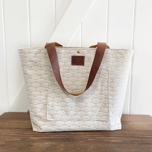 Smile and wave in natural chubby tote bag - aesthetic bags - handmade tote