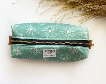 Retro starburst in jade green boxy brush pencil bag - makeup bag - storage bag