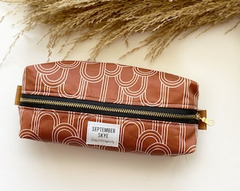 Rolling hills deep ochre boxy brush pencil bag - makeup bag - storage bag