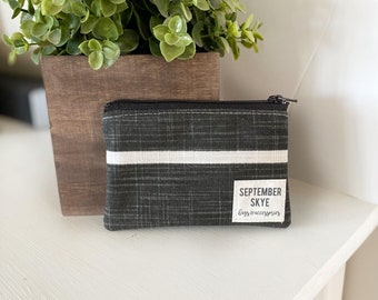 Mini coin purse in farmhouse stripe black with white stripe