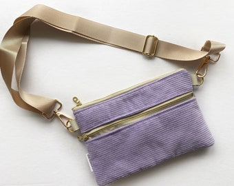 Lilac purple corduroy sling bag - fanny pack - crossbody bag - Mother’s Day gift - gifts for her