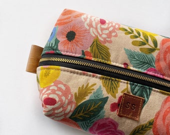 Boxy makeup bag in rifle paper Juliet rose cream - vanity bag - gifts for her