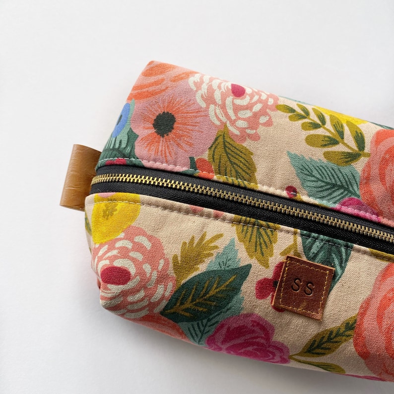 Boxy makeup bag in rifle paper Juliet rose cream vanity bag gifts for her image 1