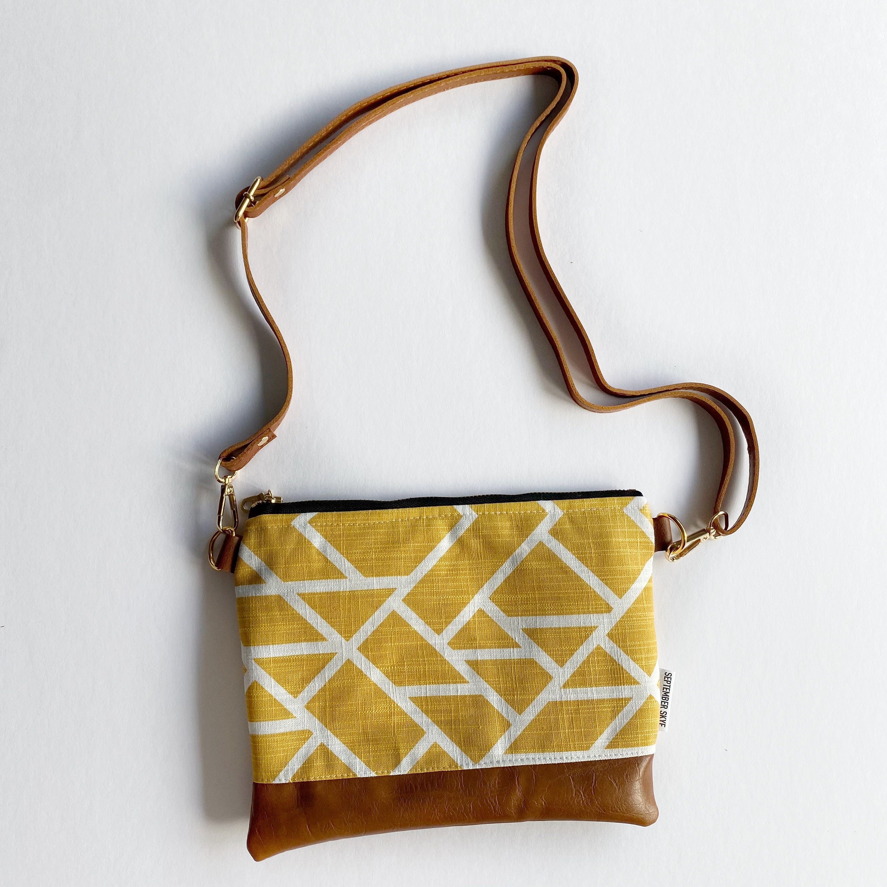 Ready to ship! Small crossbody bag in yellow and White geometric