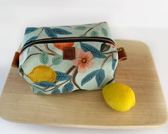 Rifle paper citrus grove in mint boxy makeup bag with black interior - vanity bag - Christmas gift - gifts for her