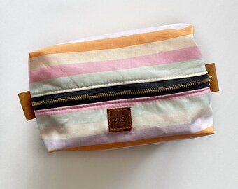 Boxy makeup bag in beach stripes - vanity bag - gifts for her