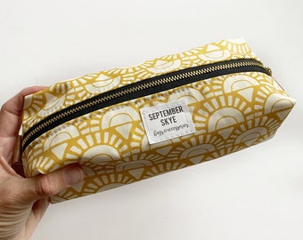 Mustard boho sunshine - boxy brush pencil bag - makeup bag - storage bag