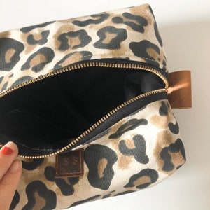 Leopard print boxy makeup bag with black interior vanity bag Christmas gift image 2