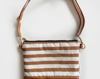 Small crossbody bag in cocoa brown and white stripes