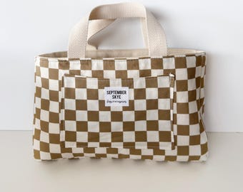 NEW! Bible or book bag tote in brown and cream checker / book cover / devotional bag / gifts for mom
