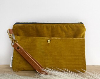Clutch in mustard yellow corduroy - women’s handbag - wristlet - small purse
