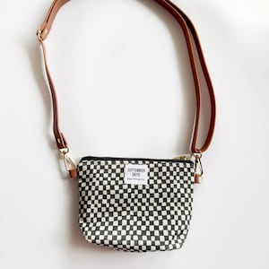 Sac à main petite fille à carreaux noirs et blancs - sac fille - cadeaux pour filles - cadeau d'anniversaire fille