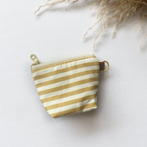 Itty bitty pouch with keychain  in mustard and white stripes