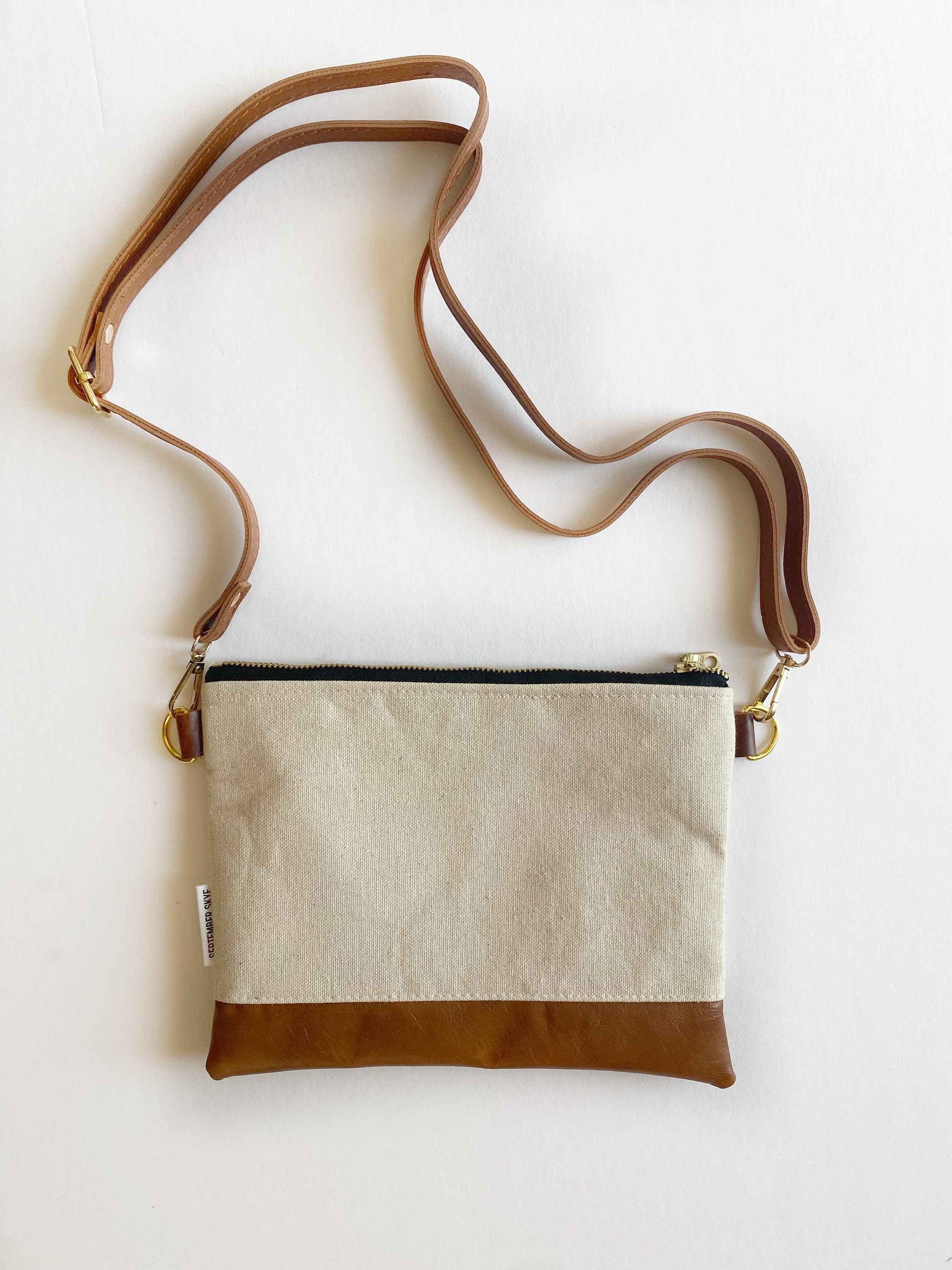 Small crossbody bag in solid cream canvas Etsy