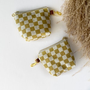 Itty bitty pouch with keychain in mustard checkers
