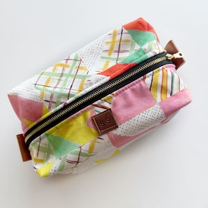 Quilted patchwork boxy makeup bag - vanity bag - gift for her - Mother’s Day