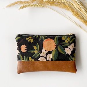 Rifle paper Porte-monnaie floral Citrus avec similicuir marron