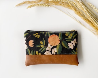 Rifle paper Citrus floral coin purse with brown faux leather