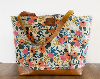 Made to order - rifle paper fall floral in the chubby tote with faux leather bottom