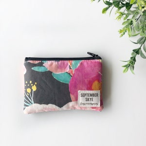 Ready to ship - indy bloom gray watercolor floral mini coin purse