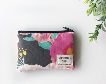 Ready to ship - indy bloom gray watercolor floral mini coin purse