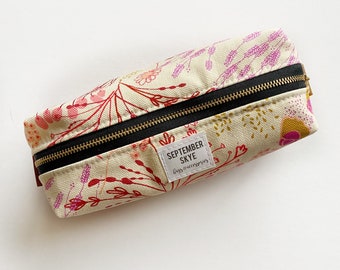 Pink meadow boxy brush pencil bag - makeup bag - storage bag - pencil pouch - adult coloring
