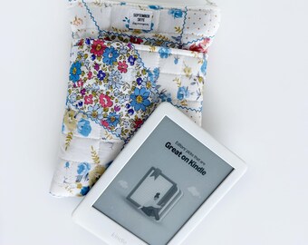E-Reader case in blue puffy quilted floral / kindle case / mini iPad case / book cover / gifts for her