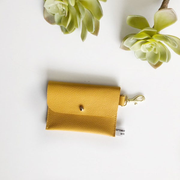 Ready to ship! Leather card wallet keychain in mustard