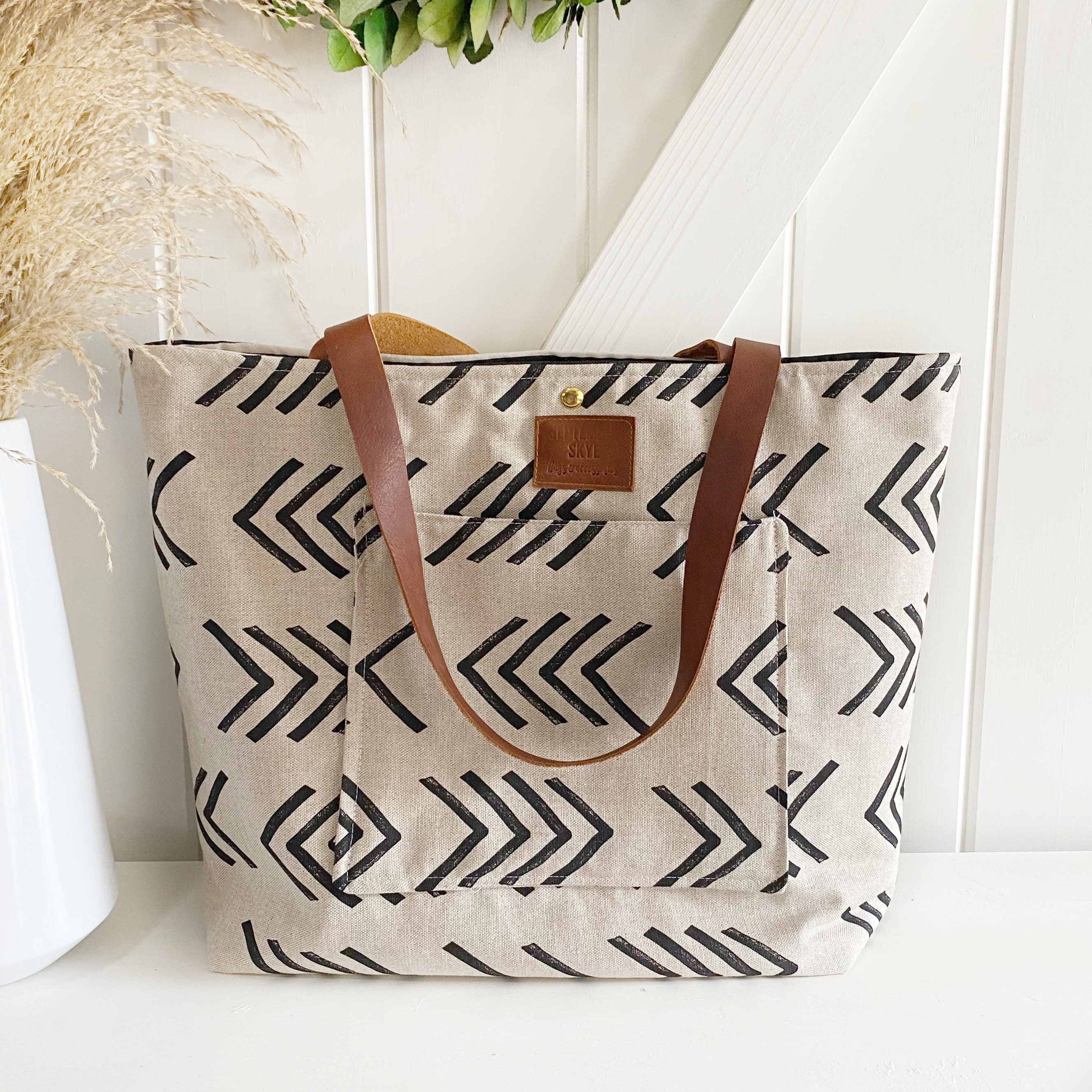 Mud Cloth Arrow Chubby Tote Bag Aesthetic Bags Handmade