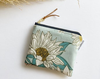 Boho sunflower Indy bloom aqua square mini pouch - lipstick bag - mini makeup bag - gift card holder