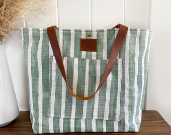 Green and white chubby tote bag - aesthetic bags - handmade tote