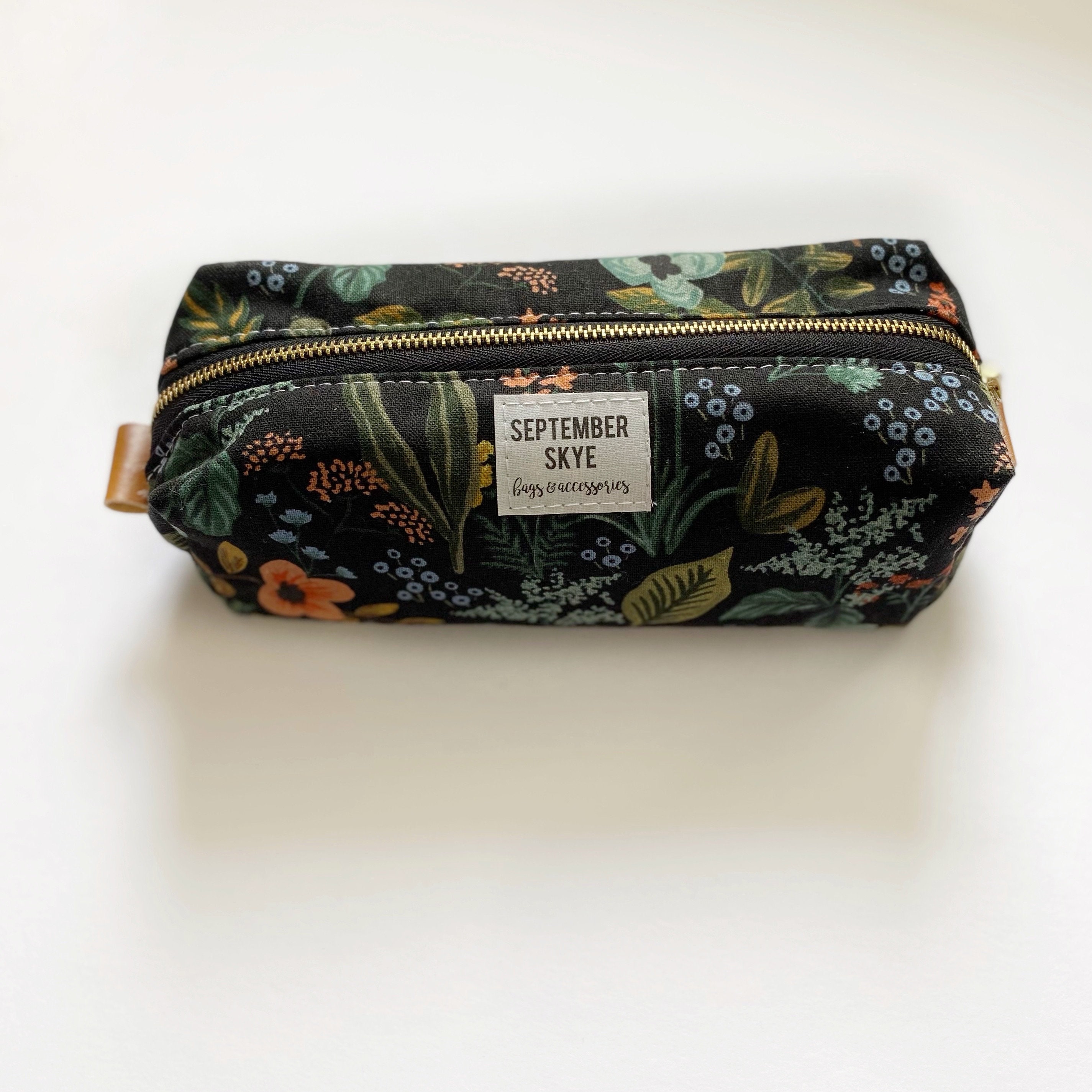 Rifle paper black floral - boxy brush pencil bag - makeup bag - storage bag